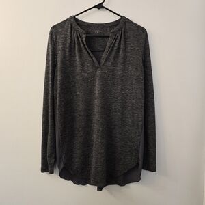 Ann Taylor LOFT Soft V-Neck Gray Knit Pullover with Semi-Sheer Back - Size Med